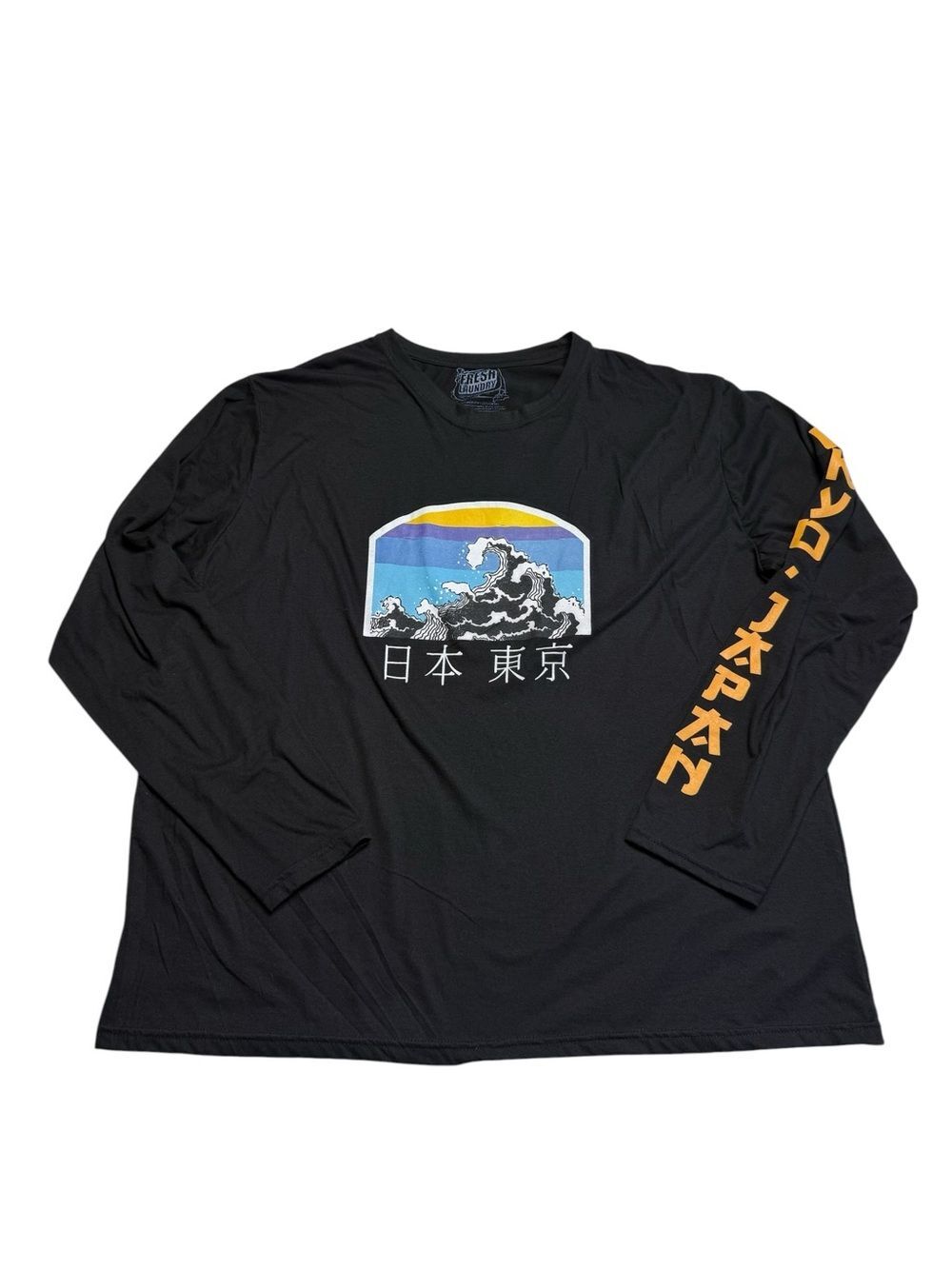 Fresh Laundry Tokyo Japan Kanagawa Wave Graphic Long Sleeve Shirt Black 3XL